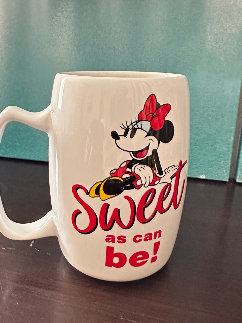 Disney White Ceramic Minnie Mouse Mug with Red Bow and Yellow Shoe Accents